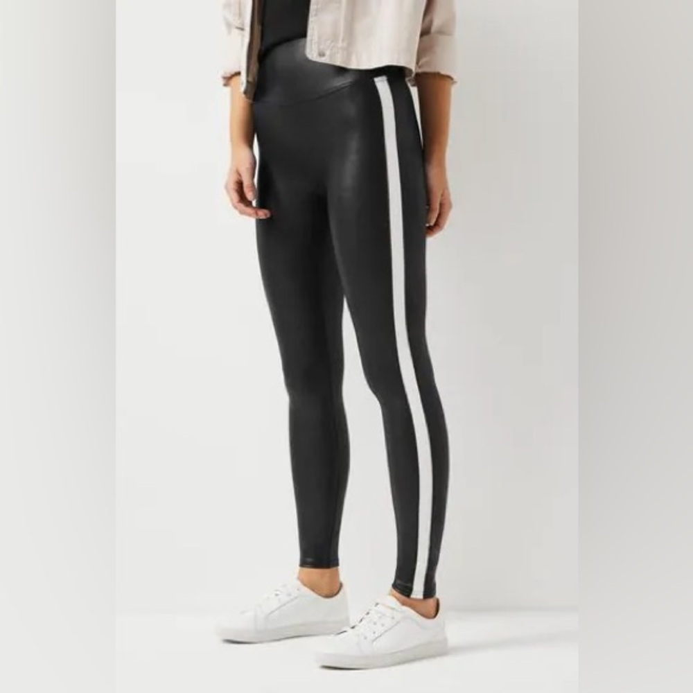 Spanx Women's 20187R-Faux Leather Stripe Legging‎ in Black.